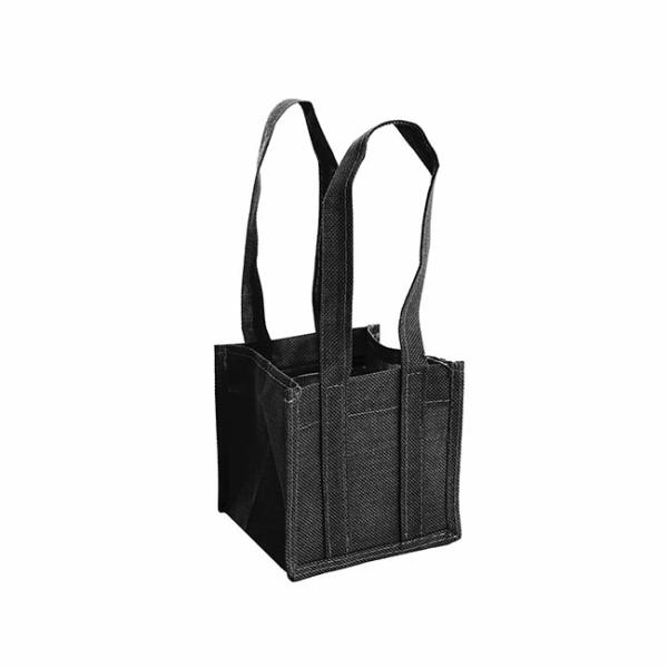 Jute Gift Bags |  Poly Flax Jute Posy Bag w Liner Black (13.5×13.5×13.5cmH) Gift Bags Black