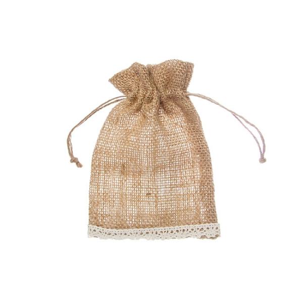 Jute Pouches |  Hessian Pouch Crochet Trim Medium Pack 10 Natural (11x16cmH) Gift Bags Jute Pouches