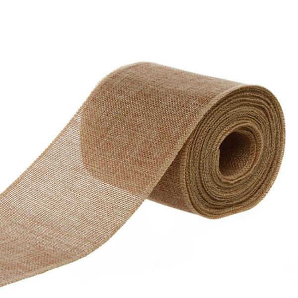 Jute Ribbons |  Faux Jute Ribbon Sewn Edge Natural (100mmx10m) Fabric & Paper Ribbons Brown