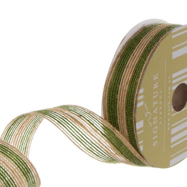 Jute Ribbons |  Natural Jute Fiber Ribbon Double Stripes Moss (25mmx10m) Fabric & Paper Ribbons Green