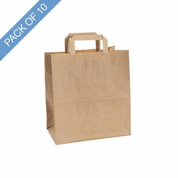 Kraft Paper Carry Bags |  Brown Kraft Paper Bag Pack 10 (260Wx140Gx290mmH) Gift Bags Kraft Paper Carry Bags