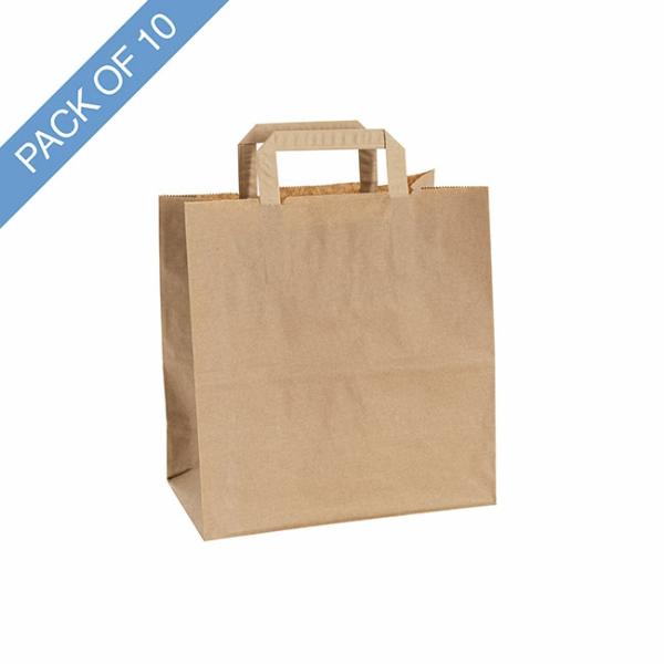 Kraft Paper Carry Bags |  Brown Kraft Paper Bag Pack 10 (280Wx170Gx290mmH) Gift Bags Kraft Paper Carry Bags