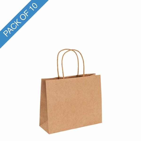 Kraft Paper Carry Bags |  Kraft Paper Bag Boutique Med Brown Pk10 (220Wx80Gx180mmH) Gift Bags Kraft Paper Carry Bags