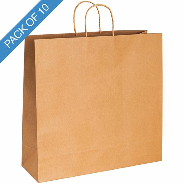 Kraft Paper Carry Bags |  Kraft Paper Bag Shopper Giant Brown Pk10 (450Wx150Gx430mmH) Gift Bags Kraft Paper Carry Bags