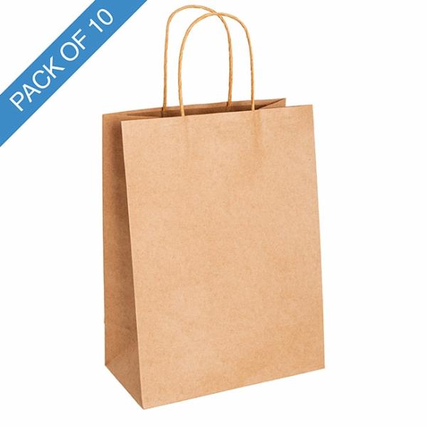 Kraft Paper Carry Bags |  Kraft Paper Bag Shopper Jumbo Brown Pk10 (380Wx120Gx460mmH) Gift Bags Kraft Paper Carry Bags