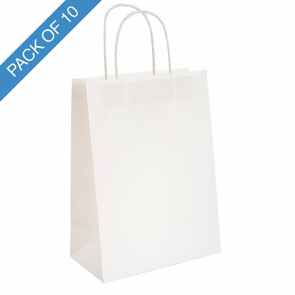 Kraft Paper Carry Bags |  Kraft Paper Bag Shopper Jumbo White Pk10 (380Wx120Gx460mmH) Gift Bags Kraft Paper Carry Bags