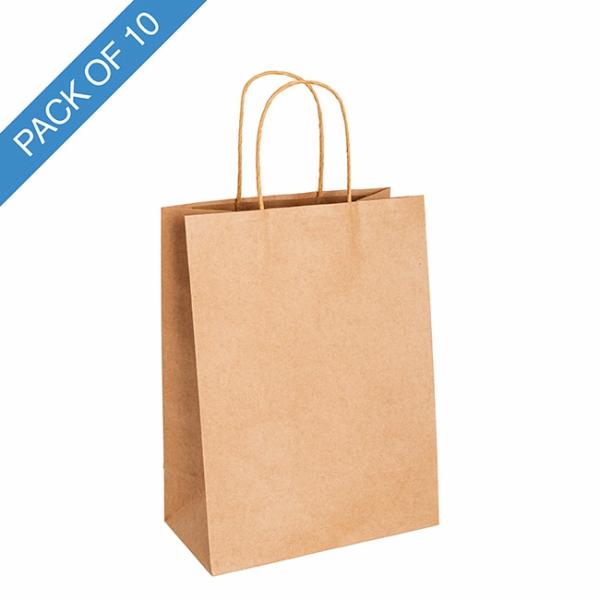 Kraft Paper Carry Bags |  Kraft Paper Bag Shopper Large Brown Pk10 (240Wx120Gx355mmH) Gift Bags Kraft Paper Carry Bags