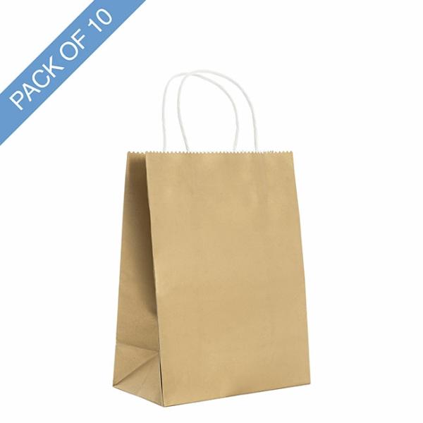 Kraft Paper Carry Bags |  Kraft Paper Bag Shopper Large Gold Pk10 (205Wx110Gx275mmH) Christmas Kraft Bags Christmas Kraft Bags