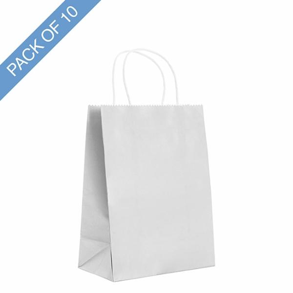 Kraft Paper Carry Bags |  Kraft Paper Bag Shopper Large Silver Pk10 (205Wx110Gx275mmH) Christmas Kraft Bags Christmas Kraft Bags