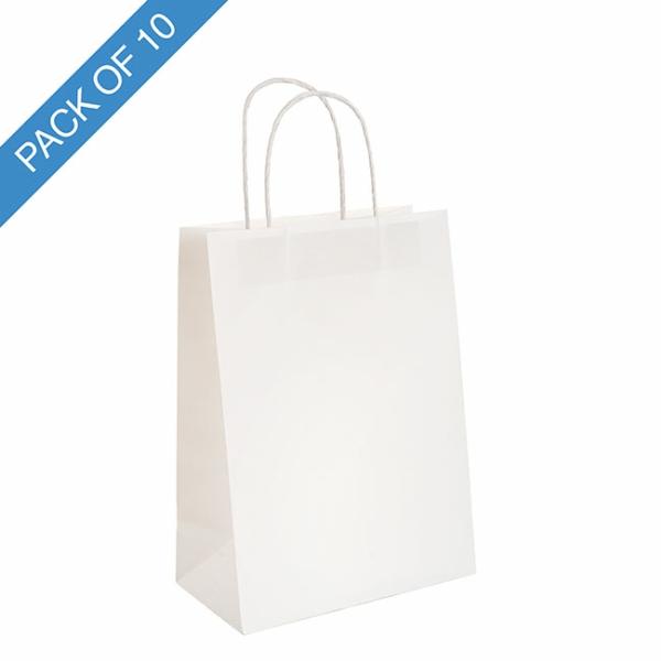 Kraft Paper Carry Bags |  Kraft Paper Bag Shopper Large White Pk10 (240Wx120Gx355mmH) Gift Bags Kraft Paper Carry Bags