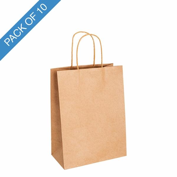 Kraft Paper Carry Bags |  Kraft Paper Bag Shopper Medium Brown Pk10 (205Wx110Gx275mmH) Gift Bags Kraft Paper Carry Bags