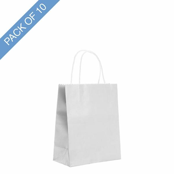 Kraft Paper Carry Bags |  Kraft Paper Bag Shopper Medium Silver Pk10 (180Wx85Gx215mmH) Christmas Kraft Bags Christmas Kraft Bags