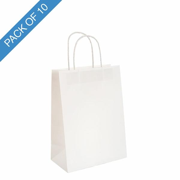 Kraft Paper Carry Bags |  Kraft Paper Bag Shopper Medium White Pk10 (205Wx110Gx275mmH) Gift Bags Kraft Paper Carry Bags