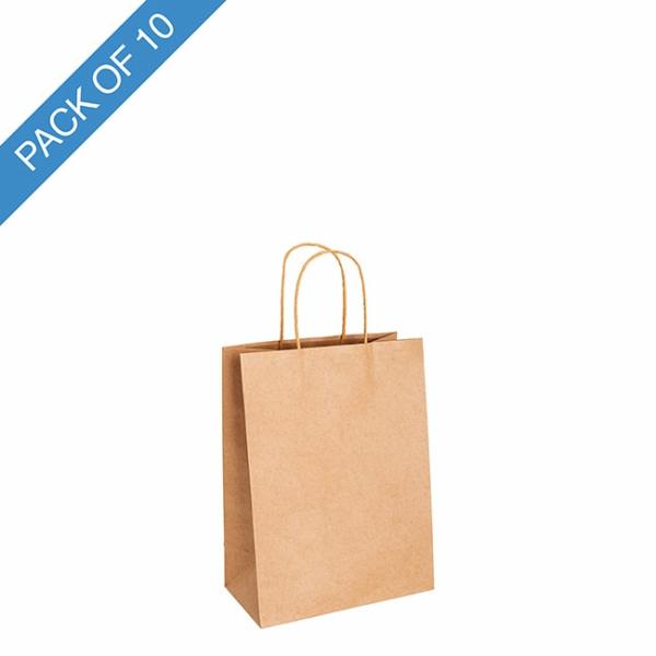 Kraft Paper Carry Bags |  Kraft Paper Bag Shopper Mini Brown Pack 10 (140Wx75Gx165mmH) Gift Bags Kraft Paper Carry Bags