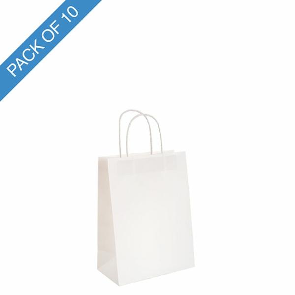 Kraft Paper Carry Bags |  Kraft Paper Bag Shopper Mini White Pack 10 (140Wx75Gx165mmH) Gift Bags Kraft Paper Carry Bags