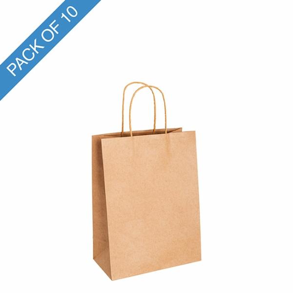 Kraft Paper Carry Bags |  Kraft Paper Bag Shopper Small Brown Pk10 (180Wx85Gx215mmH) Gift Bags Kraft Paper Carry Bags