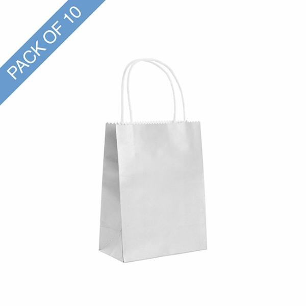 Kraft Paper Carry Bags |  Kraft Paper Bag Shopper Small Silver Pk10 (150Wx80Gx200mmH) Christmas Kraft Bags Christmas Kraft Bags