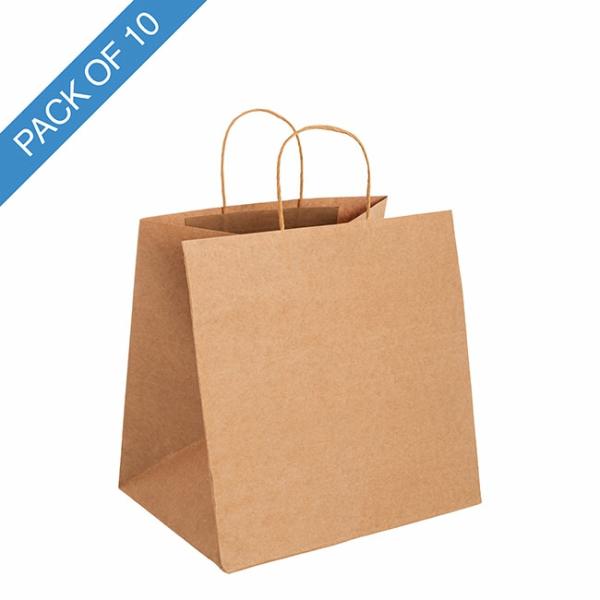 Kraft Paper Carry Bags |  Kraft Paper Bag Takeaway Large Brown Pk10 (305Wx230Gx305mmH) Gift Bags Kraft Paper Carry Bags