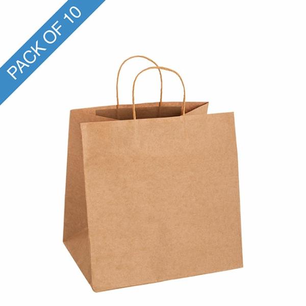 Kraft Paper Carry Bags |  Kraft Paper Bag Takeaway Med Brown Pk10 (305Wx175Gx305mmH) Gift Bags Kraft Paper Carry Bags