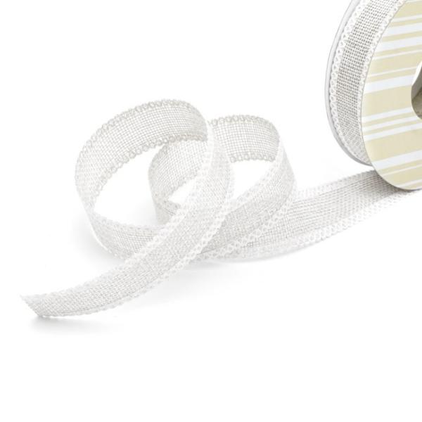 Linen Ribbons |  Faux Linen Ribbon With Scalloped Edge Bright White(25mmx10m) Fabric & Paper Ribbons Linen Ribbons