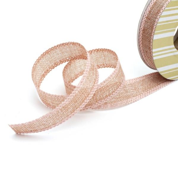 Linen Ribbons |  Faux Linen Ribbon With Scalloped Edge Pink (25mmx10m) Fabric & Paper Ribbons Linen Ribbons