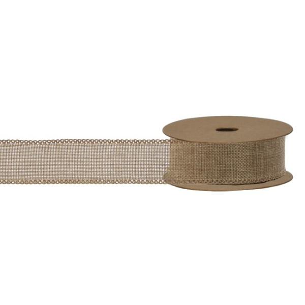 Linen Ribbons |  Ribbon Plain Linen Scalloped Edge Deep Natural (40mmx10m) Fabric & Paper Ribbons Brown