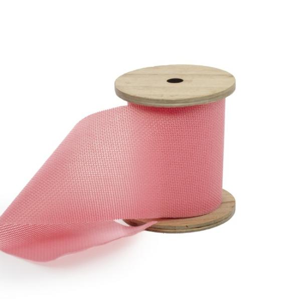 Linen Ribbons |  Ribbon With Wooden Spool Linen Look Pink (80mmx5m) Fabric & Paper Ribbons Linen Ribbons