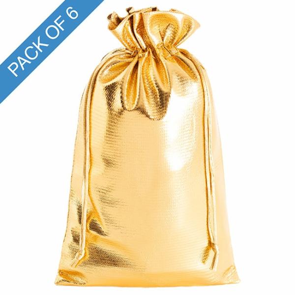 Metallic Gift Bags |  Metallic Shimmer Gift Bag Large Pack 6 Gold (15x24HcmH) Gift Bags Metallic Gift Bags