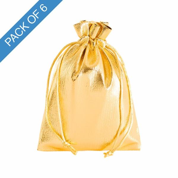 Metallic Gift Bags |  Metallic Shimmer Gift Bag Medium Pack 6 Gold (12.5x17HcmH) Gift Bags Metallic Gift Bags