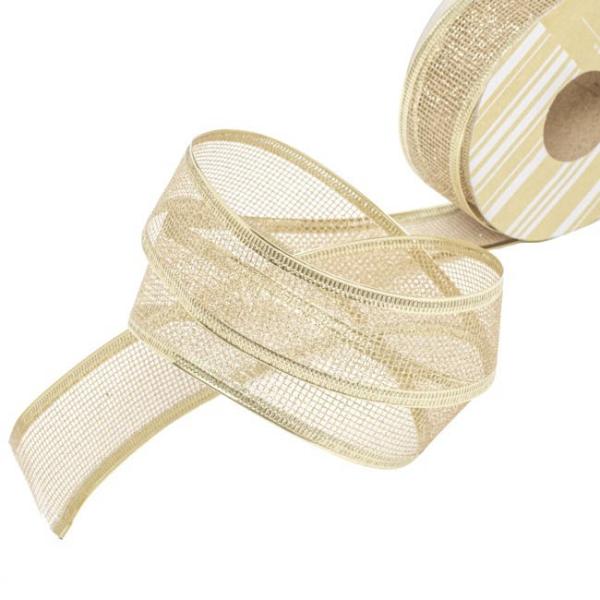 Metallic Ribbon |  Ribbon Metallic Mesh Champagne Wired Edge (40mmx20m) Fabric & Paper Ribbons Cream Ivory