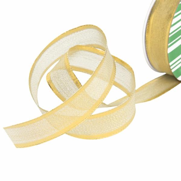 Metallic Ribbon |  Ribbon Metallic Shimmer Wire Edge Gold (25mmx20m) Fabric & Paper Ribbons Metallic Gold