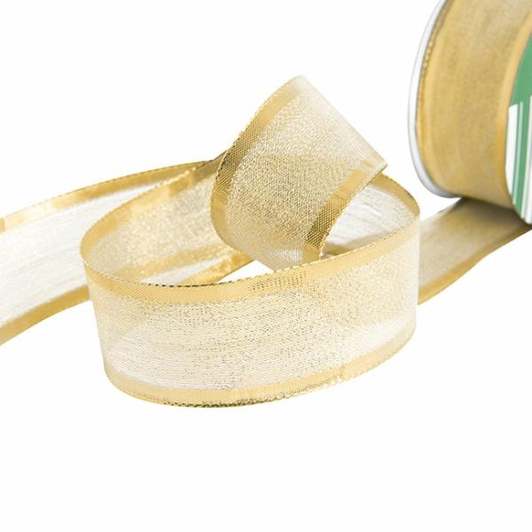 Metallic Ribbon |  Ribbon Metallic Shimmer Wire Edge Gold (40mmx20m) Fabric & Paper Ribbons Metallic Gold