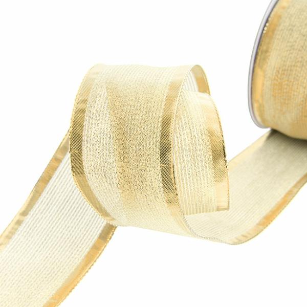 Metallic Ribbon |  Ribbon Metallic Shimmer Wire Edge Gold (50mmx20m) Fabric & Paper Ribbons Metallic Gold