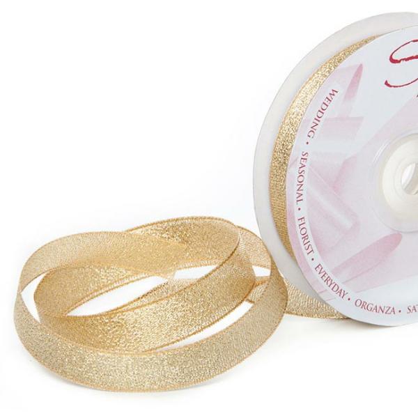 Metallic Ribbon |  Ribbon Shimmer Gold (15mmx25m) Fabric & Paper Ribbons Gold