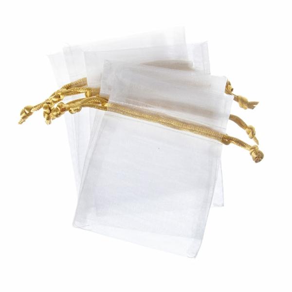 Organza Gift Bags |  Organza Gift Bag Medium White Gold Pk10 (12.5x17cmH) Gift Bags Organza Gift Bags