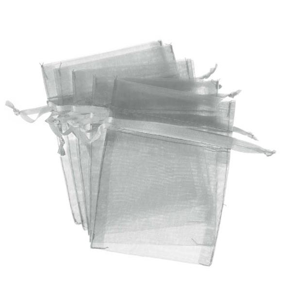 Organza Gift Bags |  Organza Gift Bag Medium White Silver Pack 10 (12.5x17cmH) Gift Bags Organza Gift Bags