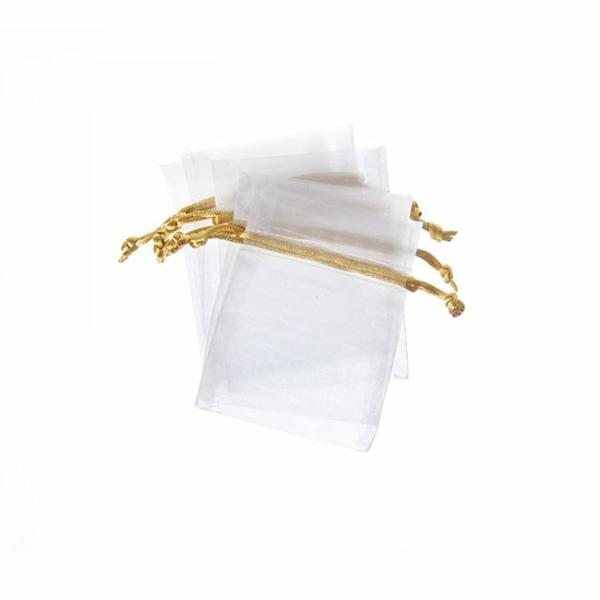 Organza Gift Bags |  Organza Gift Bag Small White Gold Pack 10 (7.5x10cmH) Gift Bags Organza Gift Bags