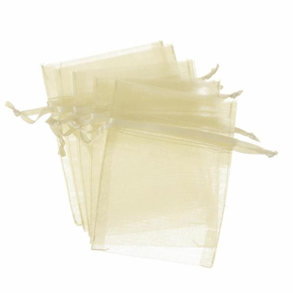 Organza Gift Bags |  Organza Gift Bomboniere Bag Medium Ivory Pk10 (12.5x17cmH) Gift Bags Cream Ivory