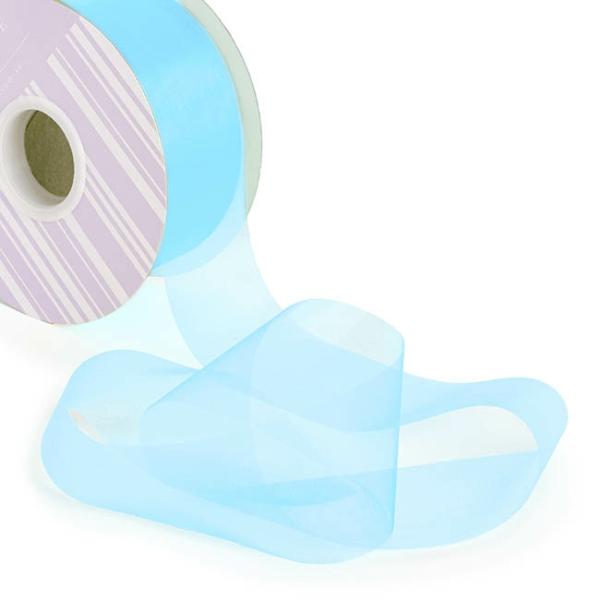 Organza Ribbons |  Bulk Organza Ribbon Cut Edge Baby Blue (50mmx100m) Fabric & Paper Ribbons Organza Ribbons