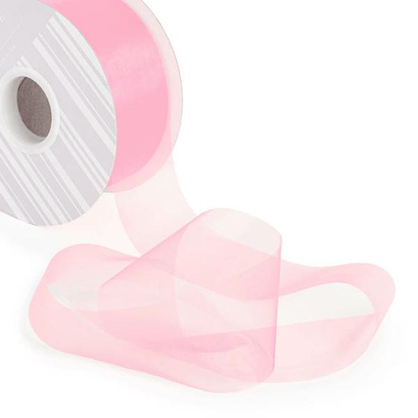 Organza Ribbons |  Bulk Organza Ribbon Cut Edge Baby Pink (50mmx100m) Fabric & Paper Ribbons Organza Ribbons