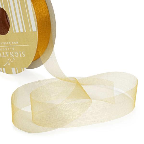 Organza Ribbons |  Bulk Organza Ribbon Cut Edge Gold (25mmx100m) Fabric & Paper Ribbons Gold