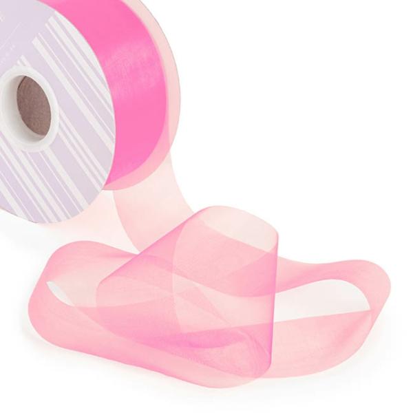 Organza Ribbons |  Bulk Organza Ribbon Cut Edge Hot Pink (50mmx100m) Fabric & Paper Ribbons Organza Ribbons