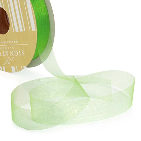 Organza Ribbons |  Bulk Organza Ribbon Cut Edge Lime (25mmx100m) Fabric & Paper Ribbons Green