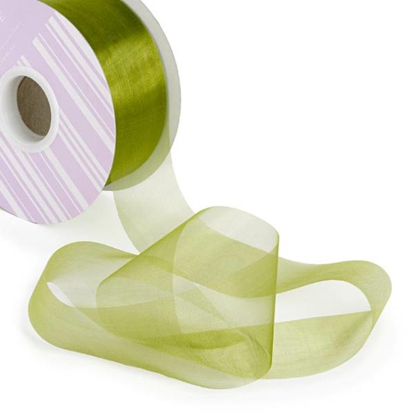 Organza Ribbons |  Bulk Organza Ribbon Cut Edge Moss (50mmx100m) Fabric & Paper Ribbons Green