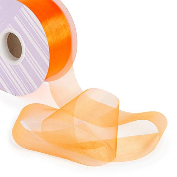 Organza Ribbons |  Bulk Organza Ribbon Cut Edge Orange (50mmx100m) Fabric & Paper Ribbons Orange