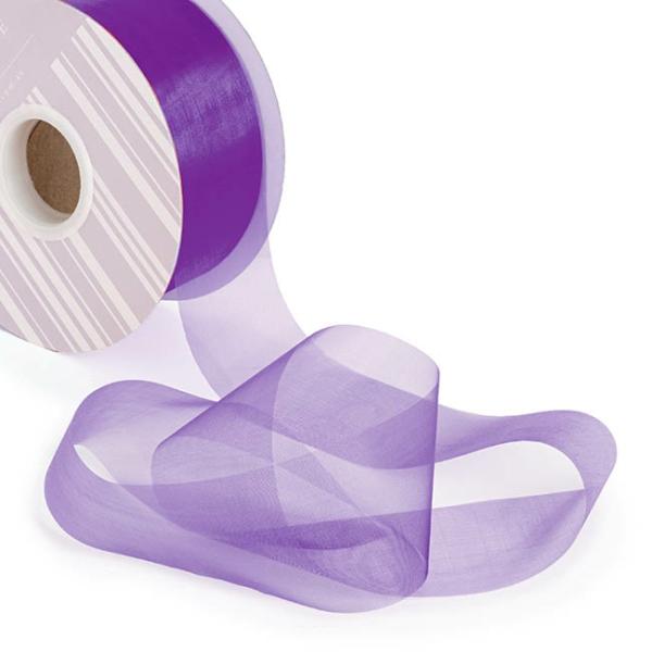 Organza Ribbons |  Bulk Organza Ribbon Cut Edge Violet (50mmx100m) Fabric & Paper Ribbons Organza Ribbons