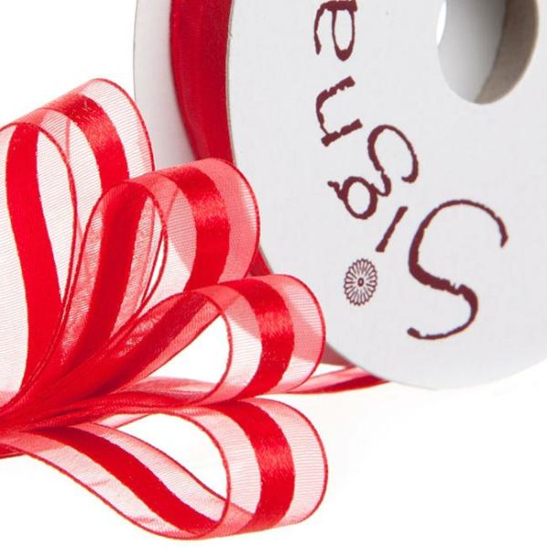 Organza Ribbons |  Ribbon Organdina Satin Stripes Red (15mmx20m) Fabric & Paper Ribbons Organza Ribbons