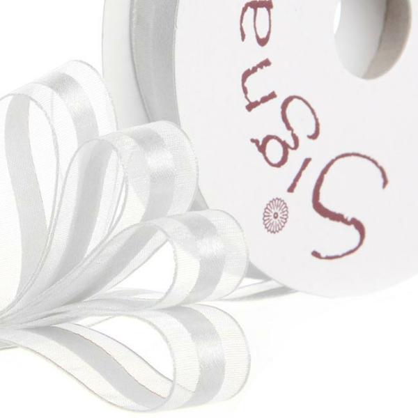 Organza Ribbons |  Ribbon Organdina Satin Stripes White (15mmx20m) Fabric & Paper Ribbons Organza Ribbons