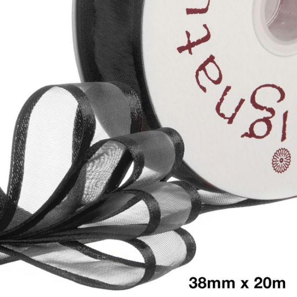 Organza Ribbons |  Ribbon Organdy Satin Edge Black (38mmx20m) Fabric & Paper Ribbons Black