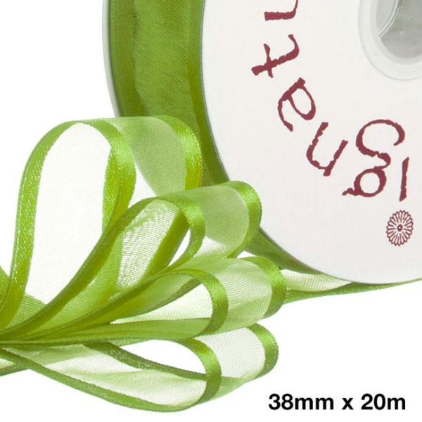 Organza Ribbons |  Ribbon Organdy Satin Edge Lime (38mmx20m) Fabric & Paper Ribbons Green